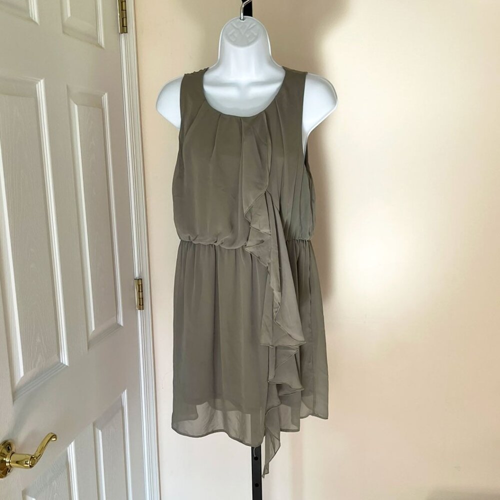 H&M Olive Khaki Green Chiffon Ruffle Mini Dress Size M / US 10/EU 40